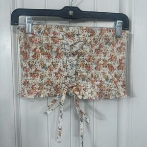Floral boho cottage smocked corset tube top. S
